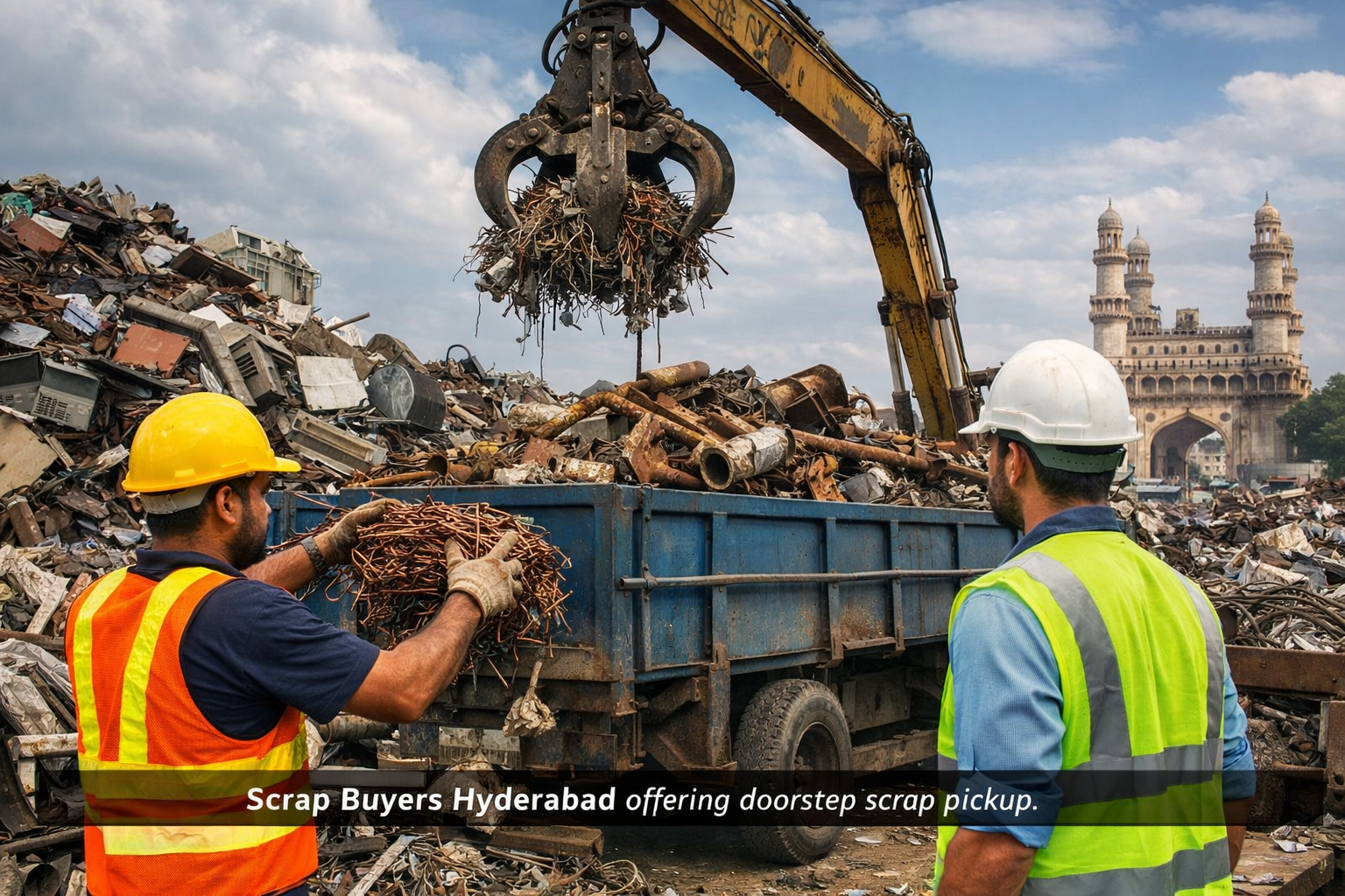 Scrap Buyers Hyderabad collecting metal scrap for recycling and doorstep scrap pickup service