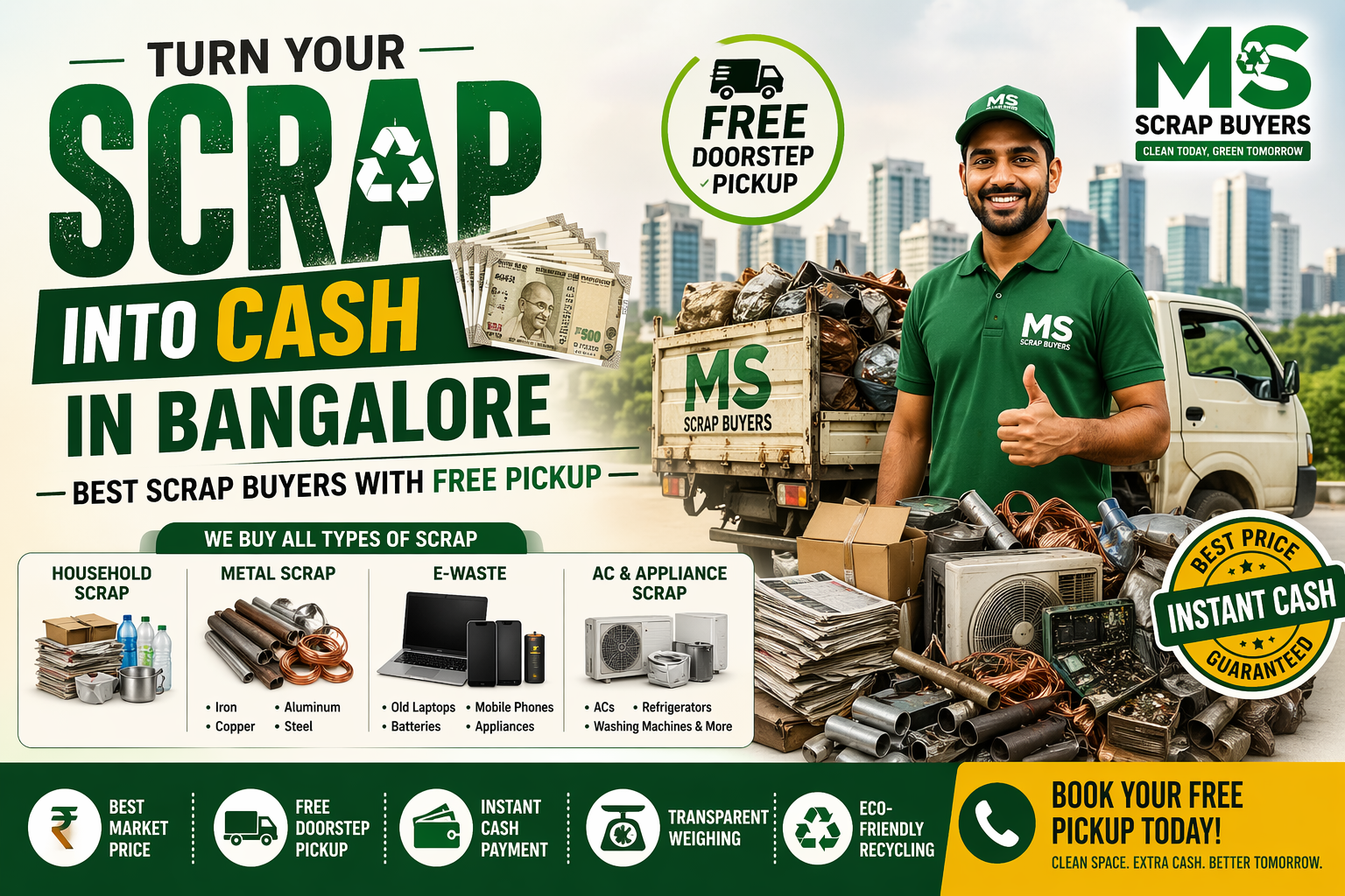 Scrap buyers in Bangalore 2026 offering free doorstep pickup and instant cash for all types of scrap