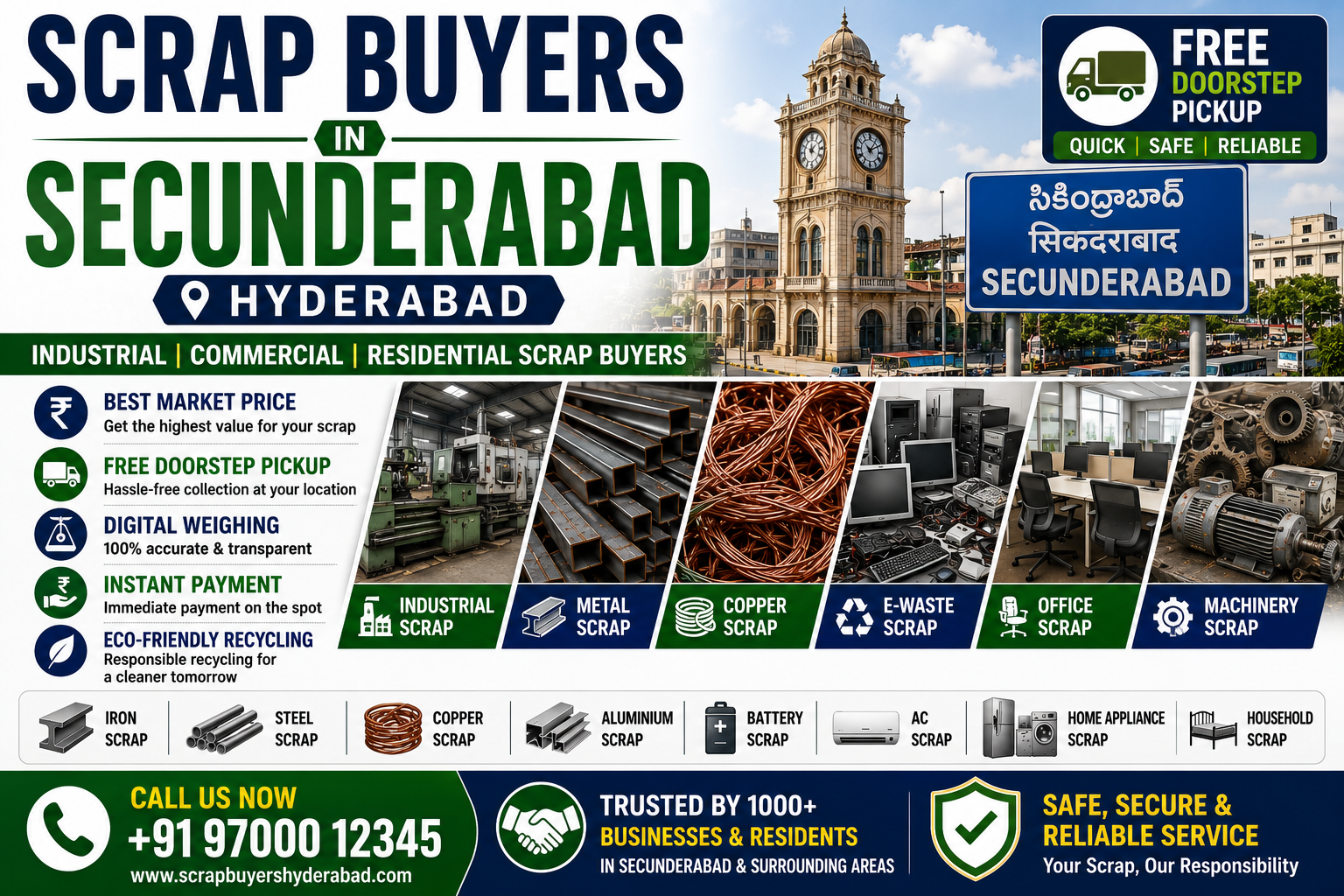 Scrap Buyers in Secunderabad Hyderabad offering industrial scrap collection, warehouse scrap removal, machinery scrap buying, metal scrap recycling, and commercial scrap pickup services.